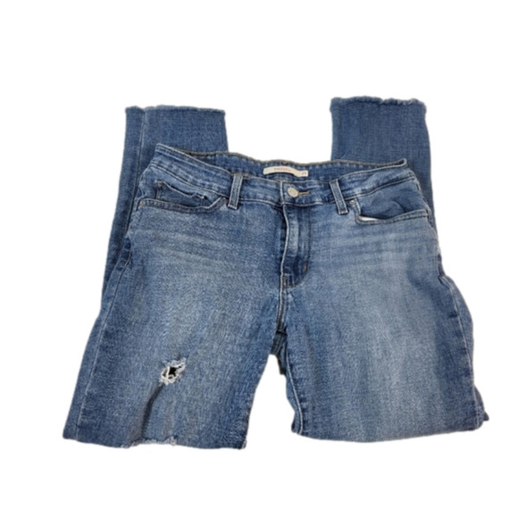 Levi's 711 Skinny Distressed Blue Denim Jeans - Picture 1 of 8